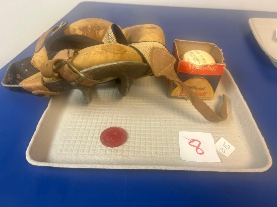heavy cast aluminum nokona baseball catchers mask circa 1950 rolling signed baseball, facsimile