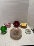 Murano ship paperweight with original label and other lovely colorful art glass pieces