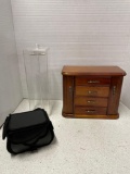 Jewelry box, necklace display, and another jewelry holder