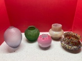 Satin art glass vases and a Czech vase