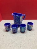 Mini carnival glass picture and 4 cups glasses