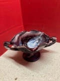 Vintage Fenton Purple Slag Glass Compote 2 Handle Bowl Dish