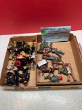vintage metal soldiers, some wear and damage and plastic Playmobil knights