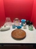 Fenton items hobnail, toothpick holder, Fenton green opalescent small covered dish, milk glass