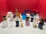 Tooth pick holders, including Slag glass, carnival glass, colorful, glass dolphin, peach luster