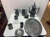 silver plate pair point plates and antique silver plate tea set serving pieces
