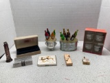 Vintage cricket lighter, cigarette cases, other barware