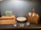 California pottery Lazy Susan, pampered chef, loaf pan and gingerbread house, etc