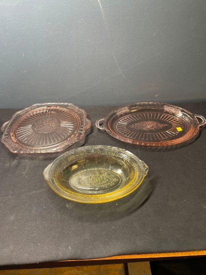 Pink depression Mayfair and yellow depression glass