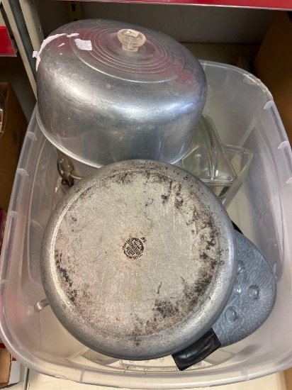 pots pans, glass, casseroles, enamelware