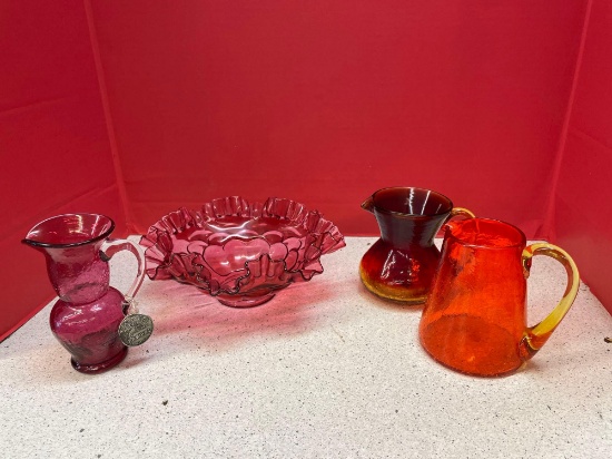 Cranberry, Amberina, crackle glass