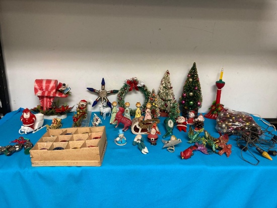 Amazing vintage Christmas light includes brush, wreaths and trees have a life candle ornaments