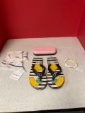 New coach silk scarf, new Kate Spade bracelet, also Kate Spade sandals and glasses case