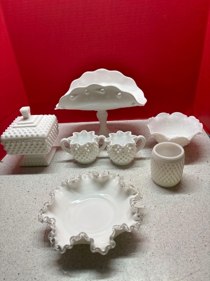 Fenton and Hobnail Milk Glass