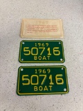 Pair of 1969 Ohio boat licenses new old stock
