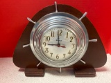 Windsor vintage chrome and wood ships wheel nautical clock