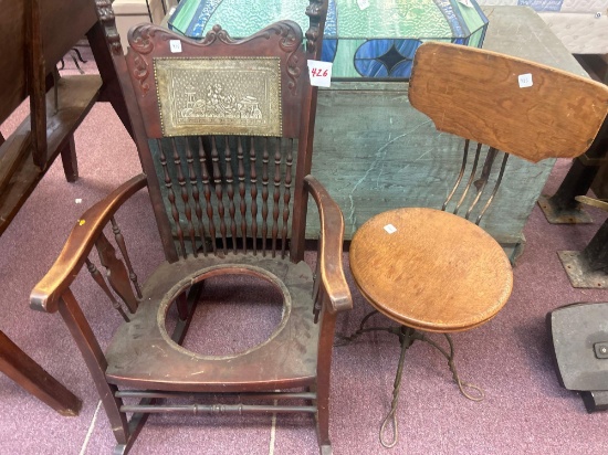 swivel stool and antique chair