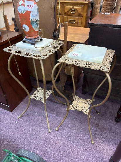 Pair of marble and brass side tables