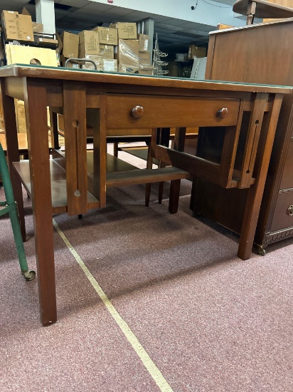 Mission style glass top desk