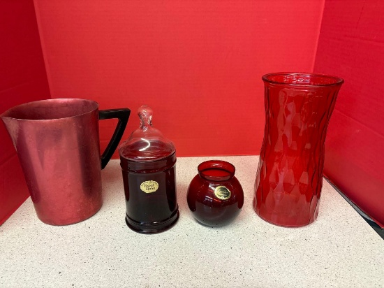 Anchor Hocking Royal Ruby candy dish and vase Original tags