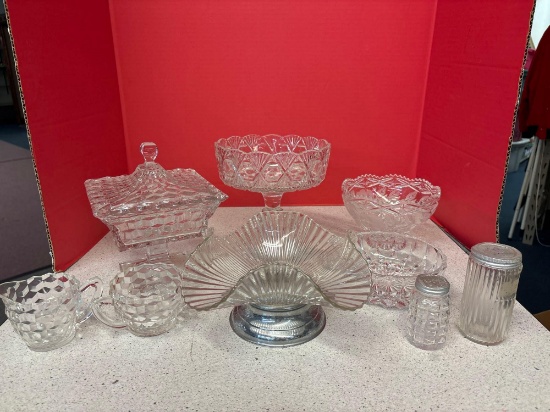 Nice clear glassware lot includes Fostoria crystal wedding bowl compote