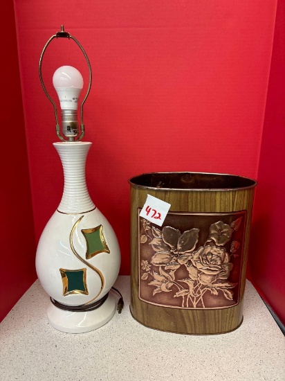 Mid-century lamp and vintage WEIBRO metal Wastebasket