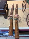 vintage wooden sheath carved Asian swords