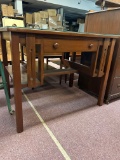 Mission style glass top desk