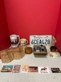 Marble bookends, Budweiser Stein, Vintage film splicer, more
