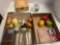 vintage salt and pepper shakers, glass bottles, Arvin transistor, ladybugs, magnets etc