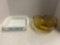 Glasbake pan and amber glass folded rim bowl