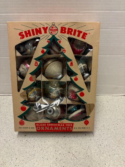 Vintage Shiny Brite glass ornaments in original box