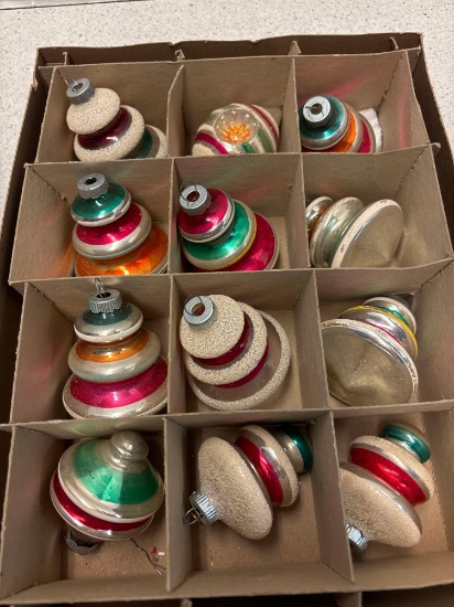 Vintage, shiny brite atomic glass ornaments