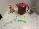 kids nursery hanger, pink poodle bank, jar, glass cups