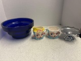 vintage cobalt glass serving bowl, brinco lamb cups