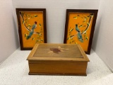 feather art wooden in laid box