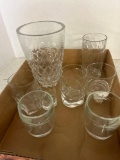 Rogaska Gallia vase dragonfly glasses, rocks glasses