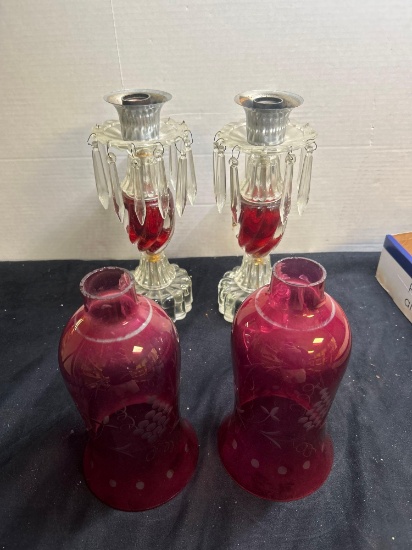 Crystal and Ruby glass boudoir lamps and Ruby glass lampshades