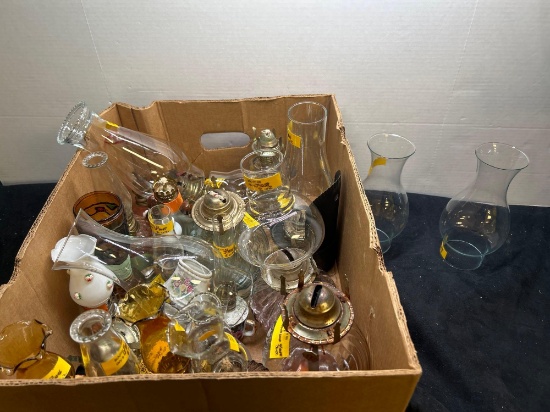 large lot of glass oil lamps