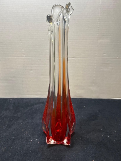stretch art glass vase, Amberina to clear glass