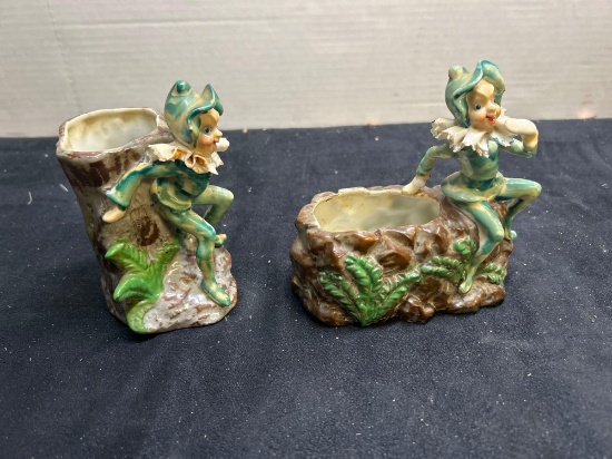 vintage Japanese porcelain leprechaun type figure planters