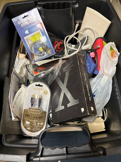Tote full of computer items