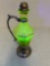 Uranium glass decanter, Silver plate handle, base and stopper