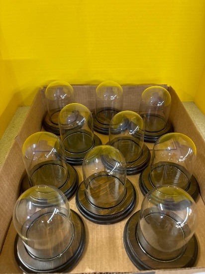 10 new old stock glass domes with wood bases