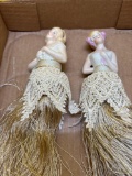 Two antique half doll tassel ladies