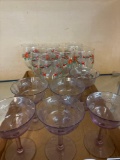6 wisteria champagne stems, 7 Christmas poinsettia goblets