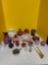 Large lot of nice glass items, syrup, vases, lantern bases