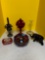 Fenton purple glass basket, Red jack in the pulpit vase, Carnival glass bowl