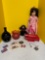 Two vintage dolls, Patches, Fenton and McKee glassware