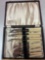 British dessert/fish six forks and six knives in wooden chest